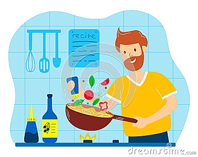 Man cooks food Cartoon Illustration