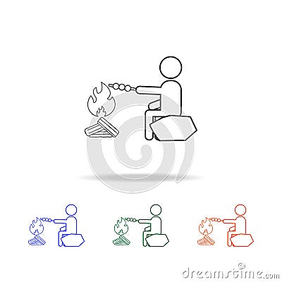 Man cooks at the stake line icon. Elements of journey in multi colored icons. Premium quality graphic design icon. Simple icon for Stock Photo