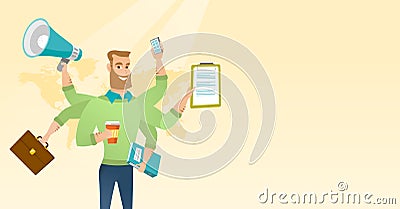 Man coping with multitasking vector illustration. Vector Illustration