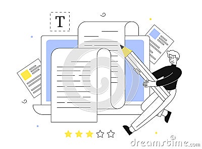 Man copywriter with article line concept Vector Illustration