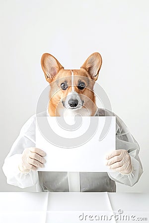 man with corgi dog head Stock Photo