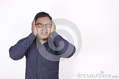 Man Covered his Ears Stock Photo