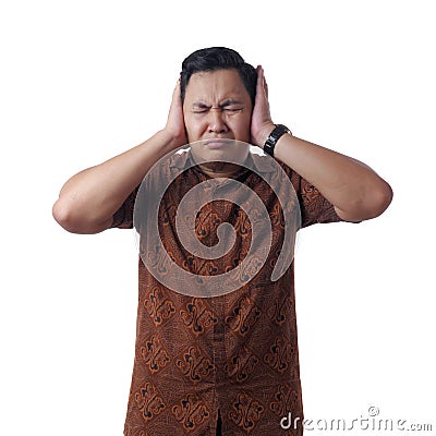 Man Covered his Ears Stock Photo