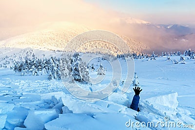 A man covered with a snow avalanche Stock Photo
