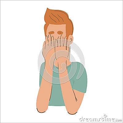 Man covering face with hands Vector Illustration