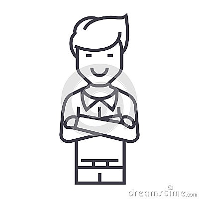 Man with crossed arms vector line icon, sign, illustration on background, editable strokes Vector Illustration