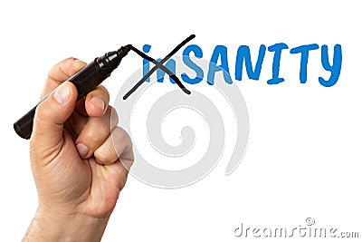 Man crossing insanity with marker Stock Photo