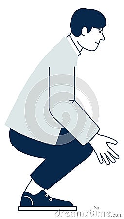 Man crouch down to catch something. Squating person Vector Illustration