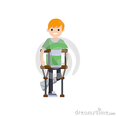 Man with a broken leg. Cartoon flat illustration Vector Illustration