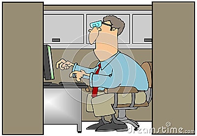 Man In A Cubicle Cartoon Illustration