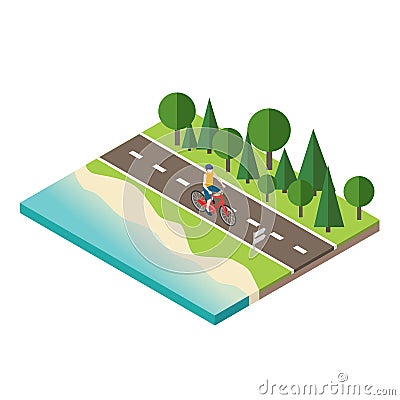 Man cycling on countryside summer sunny road or highway Vector Illustration