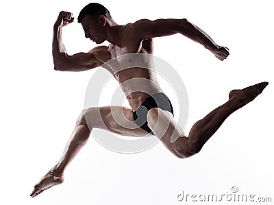 Man dancer gymnastic jump Stock Photo