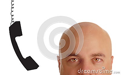 Man beside dangling phone Stock Photo