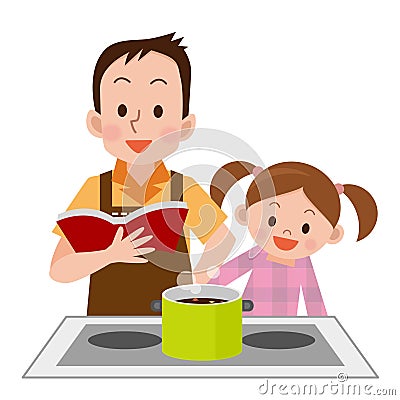 Man and daughter to cook Vector Illustration