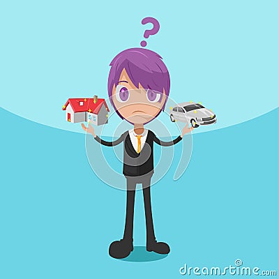 Man Decide Choose House Car Vector Vector Illustration