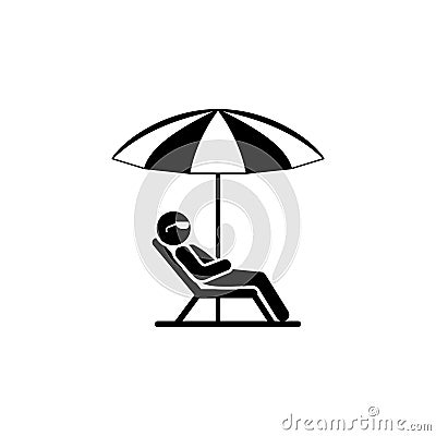 Man in a deckchair and umbrella. Relax icon Stock Photo