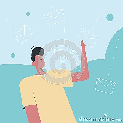 Man deliver post mail message envelope envelope Vector Illustration