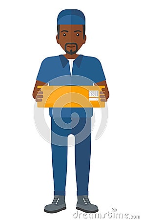 Man delivering box. Vector Illustration