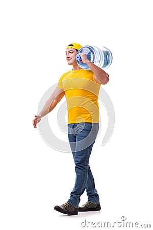 The man delivering water bottle isolated on white Stock Photo