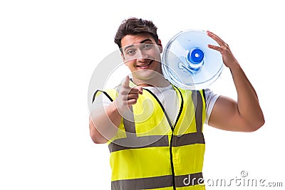 The man delivering water bottle isolated on white Stock Photo