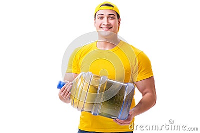 The man delivering water bottle isolated on white Stock Photo