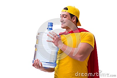 The man delivering water bottle isolated on white Stock Photo