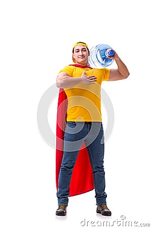 The man delivering water bottle isolated on white Stock Photo