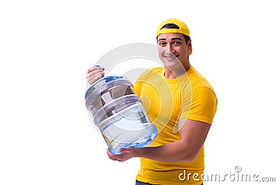 The man delivering water bottle isolated on white Stock Photo