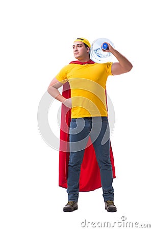 The man delivering water bottle isolated on white Stock Photo