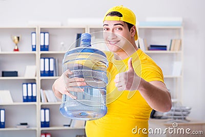 The man delivering water bottle to the office Stock Photo