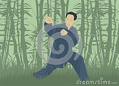 The man demonstrates the technique of Kung Fu Vector Illustration