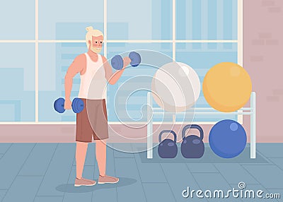 Man demonstrating biceps flat color vector illustration Vector Illustration