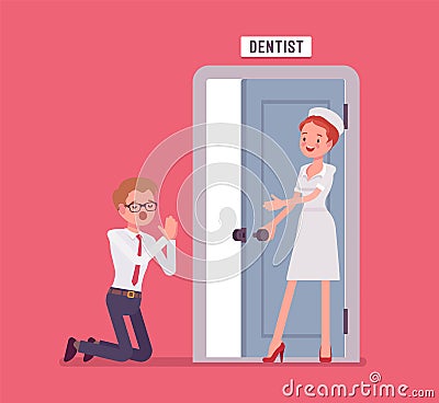 Man at dentist door Vector Illustration