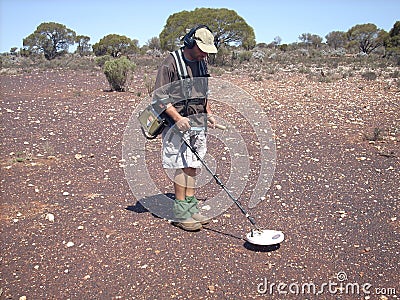 Man detecting for gold on the Western Australia goldfields. Editorial Stock Photo