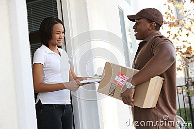 Man Devlivering Package Stock Photo