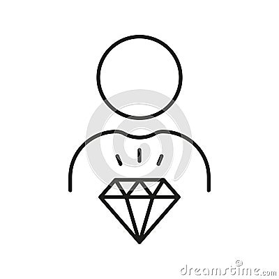 Man with Diamond, Corporate Ideology Outline Symbol. Employee Value Line Icon. Person is Core Values, Business Vector Illustration