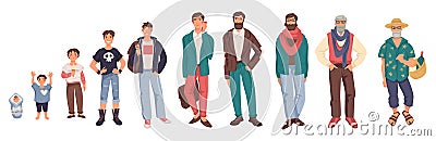 Generation and man growing stages, isolated male characters Vector Illustration