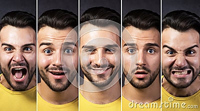 Man with different facial expressions Stock Photo