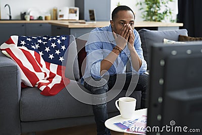 Black man disappointed with USA election results Stock Photo