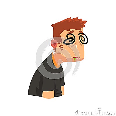 Man with dizziness, disease of the head, migraine, sick unhappy man character vector Illustration Vector Illustration