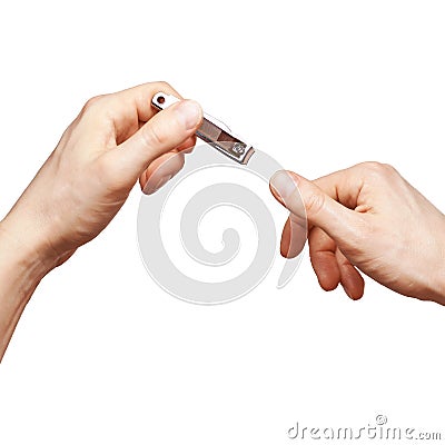 Man do manicure at home. Self hand routine Stock Photo