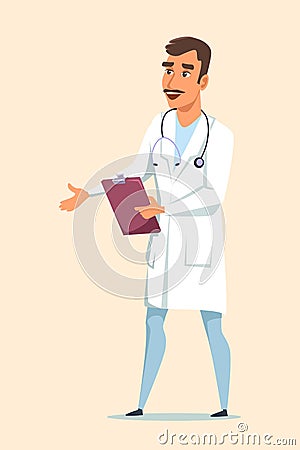 Man doctor character in uniform isolated on white Vector Illustration