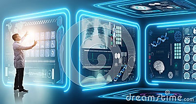 The man doctor in futuristic medicine medical concept Stock Photo