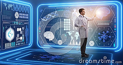 The man doctor in futuristic medicine medical concept Stock Photo