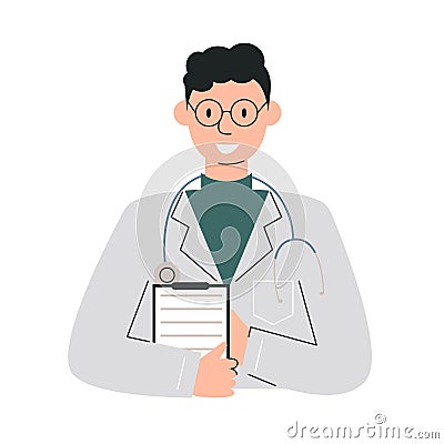 Man doctor portrait holding examination clipboard Vector Illustration