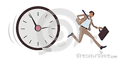 Man does not have time to complete task. Being late for work Vector Illustration