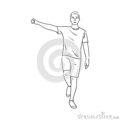 A man does sports at home. Vector illustration, black and white line art Vector Illustration