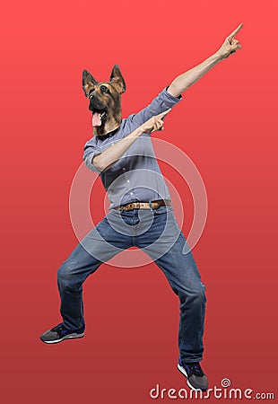 Man in Dog Mask in Success Celebration Pose Stock Photo