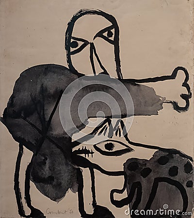 Man and Dog, 1950, painting by Constant Nieuwenhuys Editorial Stock Photo
