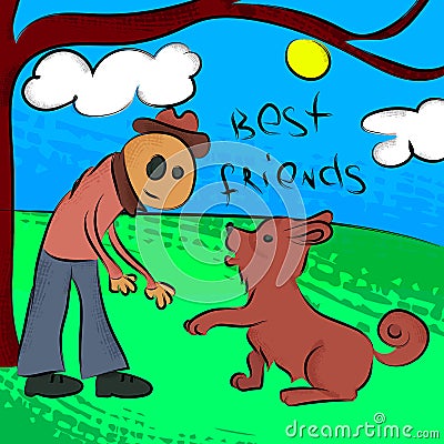 Man with dog. Vector illustration. EPS10 Vector Illustration